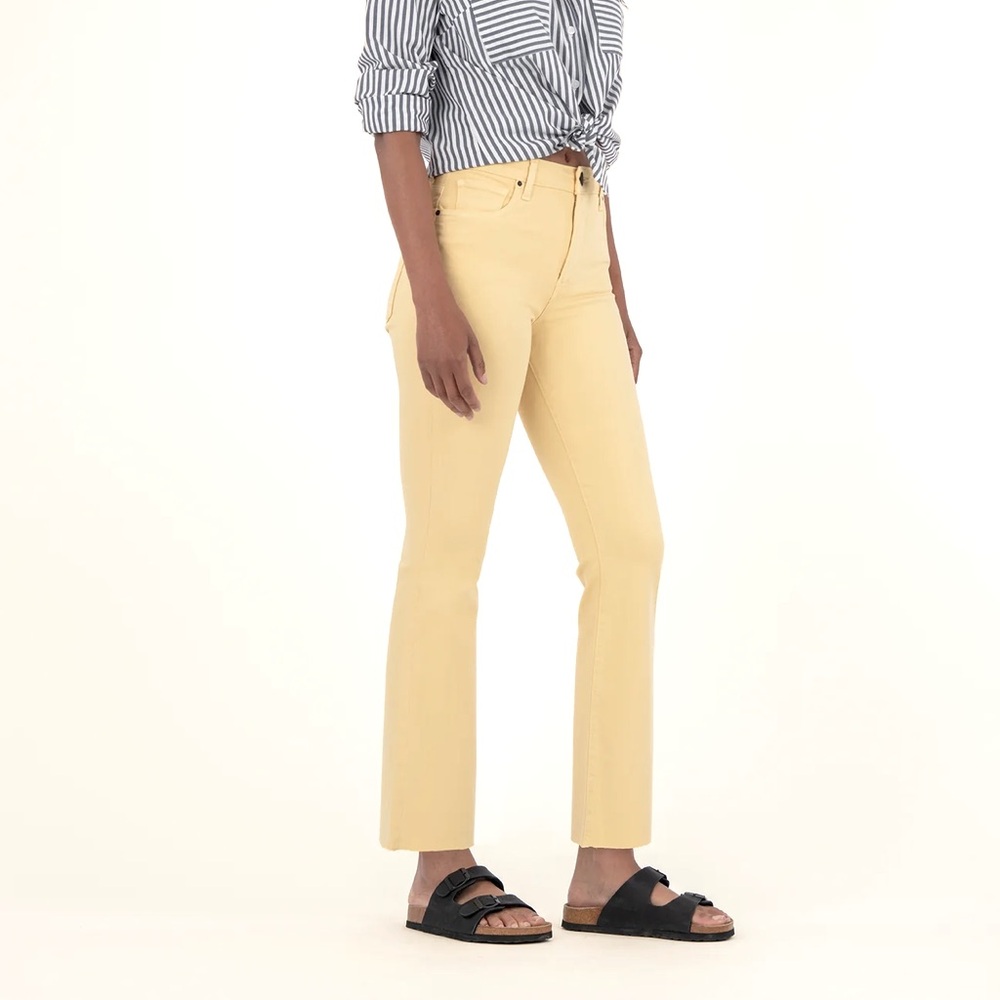 KUT From The KLOTH Jeans Kelsey Ankle Flare Distressed Yellow Denim Size 16 NEW - Picture 2 of 7